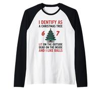 6 7 Identify as a Christmas Tree Fun Holiday Humor Design Raglan Baseball Tee