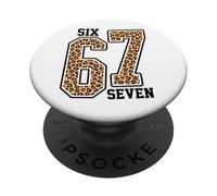 6 7 Leopard Pattern Funny Six Seven Varsity Style Numbers PopSockets Adhesive PopGrip