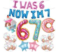 6 7 Meme Birthday Decorations - 16 Pcs Pink Blue I WAS 6 NOW I M 7 Letter Balloons Donut Number 6 7 Ice Cream Star Confetti Balloons for Boys Girls Six Seven Party Supplies