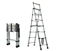 6+7 Step Ladder Aluminum 6.4FT Telescoping Ladder Lightweight Portable A-Frame Ladders with Arm-Design, 330lbs Load Capacity Widen Step Pedal Folding Step Ladder Easy to Transport or Store