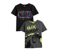 (6-7 Years, Black/Grey) Marvel Boys Smash Logo T-Shirt (Pack of 2)