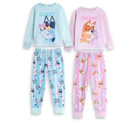 Bluey Girls Pink & Mint Multi-Pack of 2 Long Sleeve Long Leg Pyjama Set | Cartoon Sweet Dreams Design Bingo | Kids Sleepwear & Loungewear Merch - 6-7 Years