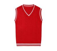 6-7 Years Boys Sweater Vest Jumper Kids Knit Vest Cotton Knitwear Sleeveless Sweater Pullover V-Neck Knit Waistcoat Knitted Tank Top Gilets #A1_Red