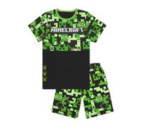 (6-7 Years, Green/Black) Minecraft Boys All-Over Print Short-Sleeved Short Pyjama Set
