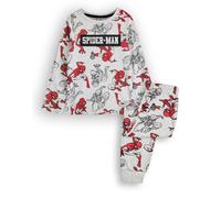 Marvel Spiderman Boys Pyjama Set | Kids Superhero Long Sleeve Long Leg Graphic PJs in Grey | All Over Print Spider-Man Red & Black Nightwear Apparel | Film Movie Comic Sleepwear Merchandise Gift