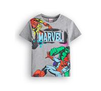Marvel Avengers Boys T-Shirt | Kids Superhero Short Sleeve Graphic Tee in Grey | Spiderman The Incredible Hulk Iron Man Graffiti Style Comic Book Apparel Top | Film Movie Art Merchandise Gift