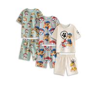 Paw Patrol Boys Light Green, Grey & Cream Pyjama Set | Multi-Pack of 3 Short Sleeve Short Leg Sleepwear | Chase, Marshall, Skye & Rubble Cartoon Print Loungewear Merch