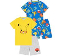 Pokémon Pokemon Boys Pyjama Set | 2 Pack Short Sleeve T-Shirt & Shorts PJs For Kids | Multicoloured All Over Print Pikachu Bulbasaur Charmander Squirtle Pyjamas Game Merchandise Gift for Children