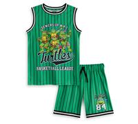 TEENAGE MUTANT NINJA Turtles Green 2 Piece Basketball Set | TMNT Sewers of N.Y.C. Sportswear for Boys | Sleeveless Casual Outfit | Basketball League Striped Design | Turtles Merch - 6-7 Years