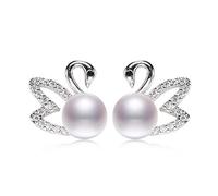 6-7mm Pearl Stud Earrings Swan Shape Real 925 Earrings For Women
