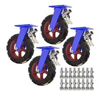 6" 8" 10" 12" Caster Wheels Set Of 4, Heavy Duty Rubber Wheel With Brakes, 2000 Pounds Capacity Per Industrial Caster, For Carts Dolly Workbench Trolley