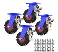 6" 8" 10" 12" Caster Wheels Set Of 4, Heavy Duty Rubber Wheel With Brakes, 2000 Pounds Capacity Per Industrial Caster, For Carts Dolly Workbench Trolley