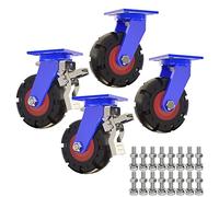 6" 8" 10" 12" Caster Wheels Set Of 4, Heavy Duty Rubber Wheel With Brakes, 2000 Pounds Capacity Per Industrial Caster, For Carts Dolly Workbench Trolley