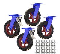 6" 8" 10" 12" Caster Wheels Set Of 4, Heavy Duty Rubber Wheel With Brakes, 2000 Pounds Capacity Per Industrial Caster, For Carts Dolly Workbench Trolley