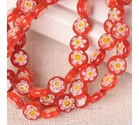 6 8 10 12mm Mixed Flat Round Flower Patterns Millefiori Loose Bead for DIY-Red-6mm 60pcs