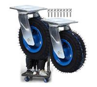 6/8/10-Inch Swivel Heavy Duty Industrial Wheel, Silent Castor With Brakes Shock Absorption Air Filled Easy To Install, For Workbench Set Of 2 Fixed Caster Wheel