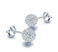 6/8/10mm White Stamp Plata Color Earrings Micro Disco Balls Crystal Stud Earring Safe To Skin Women Jewelry(8mm,C1 CZ ball)