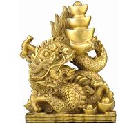 6.8" Brass Fengshui Classical Dragon Lucky Wealth Zodiac Animal Loong Statue