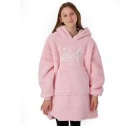 Barbie Girls Wearable Blanket | Young Ladies Embroidered Classic Logo Fleece Hoodie in Pink | Kids Cosy Heavyweight Snuggle Hooded Pullover | Doll Fashion Movie Loungewear Gift for Children