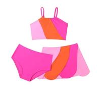 6-8 Years Girls 3 Piece Swimsuit Adjustable Straps Color Block Bikini Set Bathing Suit Swimsuits with Cove up Skirts Teen Girl's Swimwear Summer Hot Pink