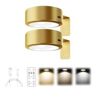 6.8cm 2pcs Picture Lights for Wall, USB Rechargeable Magnetic Wall Lights with Remote, 3 Color Modes Magnetic Painting Light, Wireless Art Picture Frame Lights, for Picturess Frame Paintings (golden)