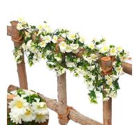 6.9FT Artificial Daisies Flowers Garland Vine, Fake Flowers Cherry Blossom Spring Garland, Silk + Plastic Fake Hanging Flowers for Wall Party Wedding Arch Floral Decor Home (White)