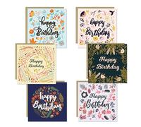 6 Assorted Birthday Cards for Women, Multipack Floral Birthday Cards For Mum Sister Friends Daughter, 14.5x14.5cm With Craft Envelopes