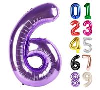 6 Balloon - Purple Birthday Number Balloons, 40 Inch Large Foil Balloons for Men Women Boys Girls Purple Themed Birthday Decorations