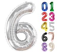 6 Balloon - Silver Birthday Number Balloons, 40 Inch Large Foil Balloons for Men Women Boys Girls Silver Themed Birthday Decorations