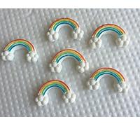 6 Beautiful Edible Sugar Fondant. Pastel Colours Rainbows with Clouds; 3.5cm Each Handmade Birthday, Babay Shower, Graduation, Unicorn, etc Cake/Cupcake Topper/Decoration