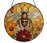 6" Bee Honeycombs Stained Glass Suncatchers Art Glass Insect Flowers for Sun Catcher Indoor Window Gifts for Pet Insects Animal Nature Floral Lovers Women Grandma Mom Friend Panel Décor BUG-08C-SG6