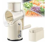 6-Blade Hand Crank Rotary Vegetable Grater & Cheese Chopper with Anti-Slip Suction Base, Wide Feed Chute, Safety Guard - Ideal for Fruits, Nuts, Saves Time & Effort