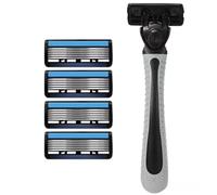 6-Blade Men's Razor with Easy Replacement Head - Smooth Shave, Water-Activated Lubricating Strip, Complete Set (4 Blades, 1 Handle, 1 Case)