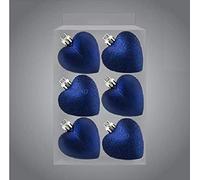 6 BLUE Heart Shaped Bauble Hearts Christmas Ornament Hanging Tree Decorations