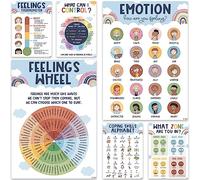 6 Boho Calming Corner Classroom Posters, Feelings Wheel Chart & Emotions Poster For Kids, Calm Down Corner Supplies for Therapy Office Decor, Mental Health Wall Decorations for Preschool Teachers