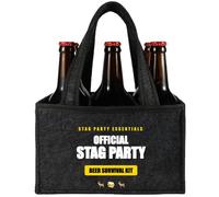6 Bottle Beer Carrier Bag - Stag Party Beer Survival Kit, Felt Beer Caddy, Stag Do Accessories, Novelty Men's Handbag, Funny Gifts for Him, Personalised and Unusual Groom to Be Gift for Wedding Party