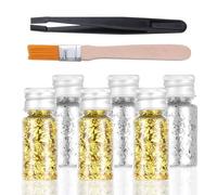 6 Bottles Decorative Gold Leaf Imitation Gold Leaf Sheets Cake Golds Flakes Decor Baking Golds Foil Sheets Toppers for Craft Nail Chocolate Dessert Cooking Makeup Painting with Tweezers and Brush