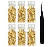 6 Bottles Gold Leaf Sheets,Decoration Baking Food Chocolates Decor with Tweezer for DIY Crafts Cooking Dessert Steak Drinks Nail Art Candles Makeup Painting,24k Gold Leaf,Restaurant Dessert Decoration