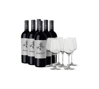 6 bottles Juan Gil Silver Label 12 meses + 6 glasses Wine bottles and glasses