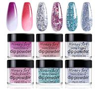 6 Box/Set Color Mood Changing Fine Dipping Powder Dip Nail Holographic Glitter Sequin Colors Kits,Red,Rose Pink,Blue,Blue, Silver (W1-W2-122-123-134-136-10g/box)…