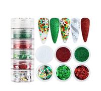 6 Boxes Christmas Nail Powder Extra Fine Glitter in Snow White, Santa Red and Christmas Green Color, Nail Art Sticker Sequins Nail Art Confetti in Xmas Tree Snowflake Star Shape