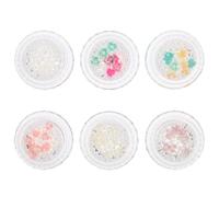 6 Boxes Nail Art Decors Mixed Pearl Steel Ball Flower Charms Set | Mixed Variety Pack, Glossy Finish and Fine Details, for Nails or Phone Cases at Home Random Style