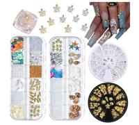 6 Boxes Summer Nail Decoration Rhinestone 3D Ocean Nail Art Ornaments Silver Gold Starfish Shell for Women Girls