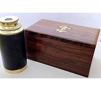 6" Brass Handheld Telescope with Wooden Box - Pirate Navigation with Anchor Wooden Box by - AGLOW