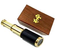 6" Brass Handheld Telescope with Wooden Box - Pirate Navigation with Anchor Wooden Box Rustic Vintage Home Decor Gifts