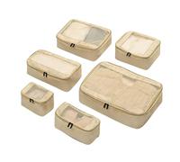 6 Breathable Travel Storage Bags for Shoes, Coffee Color | 6 Pack Foldable Clothes Packing Cubes Built From Strong Oxford Fabric for Neat Travel and Easy Packing