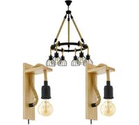 6 Bulb Ceiling Pendant & 2x Matching Wall Lights Black Rope Trendy Feature Lamp