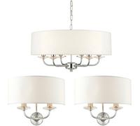 Loops 6 Bulb Ceiling Pendant Lamp & 2x Matching Twin Wall Light Modern Bright Nickel in Metallics Loops Metallics