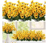 6 Bundles Artificial Flowers for Outdoor Indoor Decoration Plastic Faux Flowers Wedding Party Decor UV Resistant Fake Bouquet Shrubs Plants Home Garden Porch Window Decor (6 Bundle Sunflower)