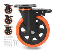 6" Caster Wheels, Casters Set of 4, Heavy Duty Casters with Brake, Safety Dual Locking casters, No Noise Wheels with Polyurethane Foam, Load 2800LBS (Two Hardware Kits for Free)